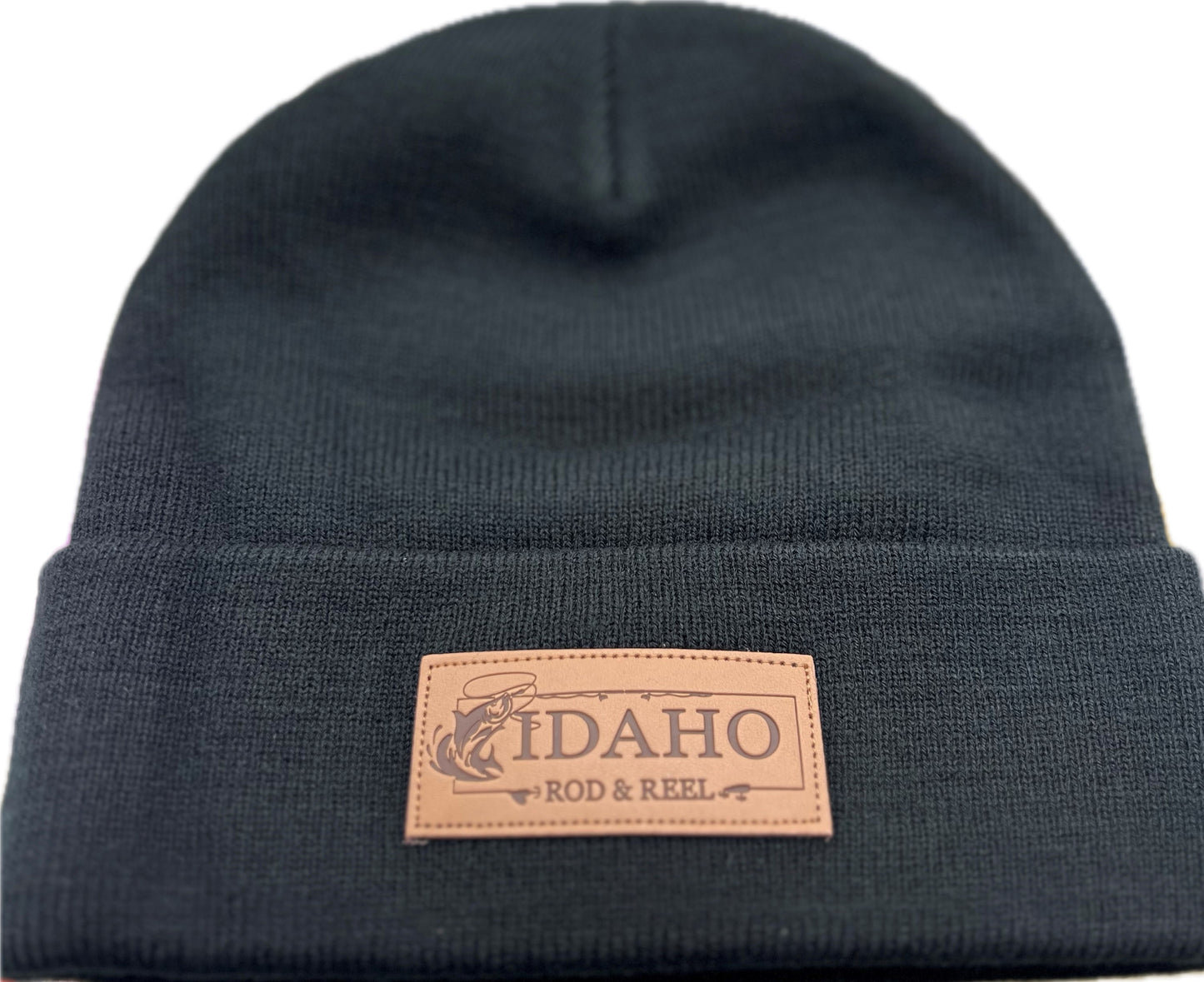Idaho Rod and Reel Beanie, Black and Leather