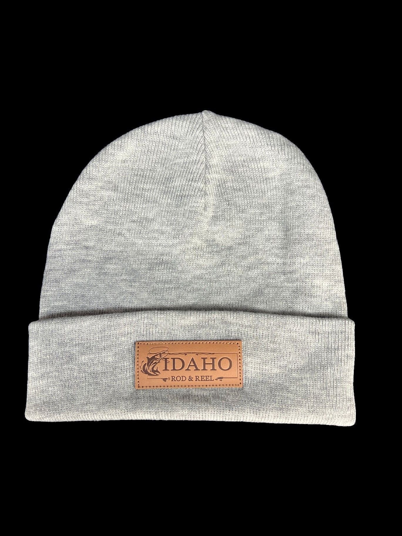 Idaho Rod and Reel Beanie, Light Grey and Leather